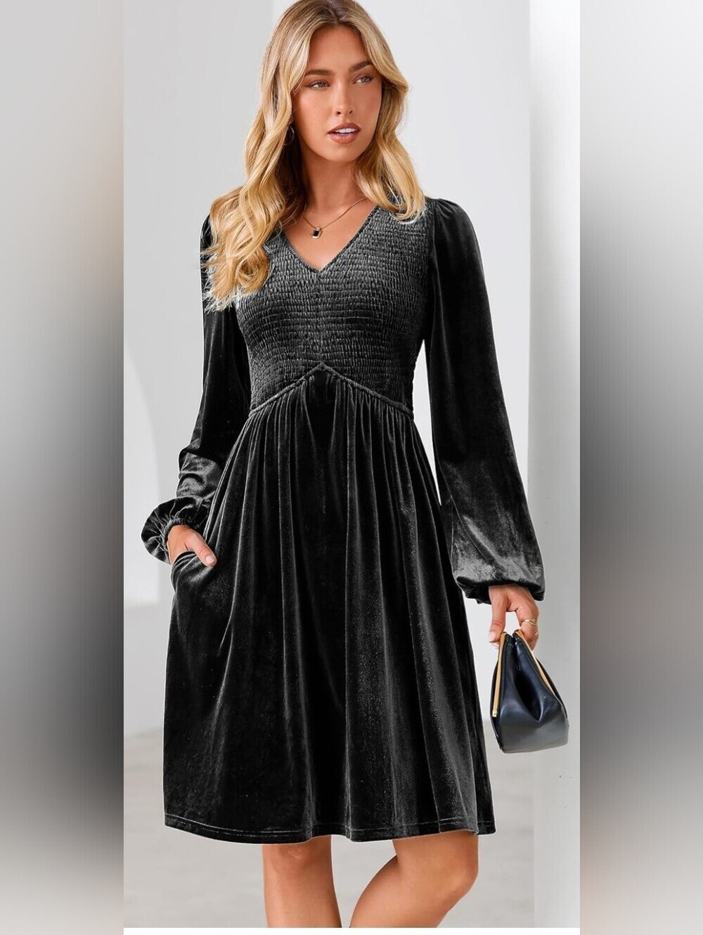 NWT Black Velvet Smocked Mini Dress Size Large Whimsigoth Cottagecore
